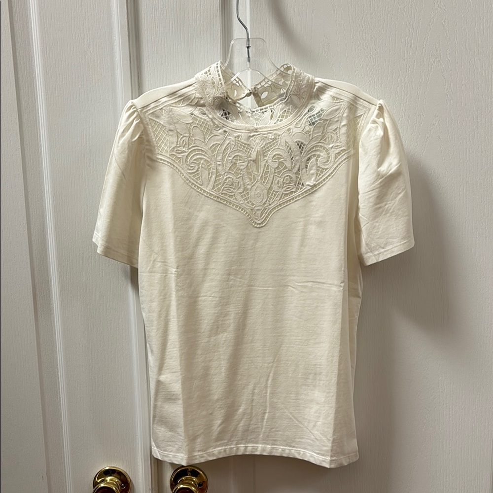 Charter Club Cream Lace Top Mock Neck